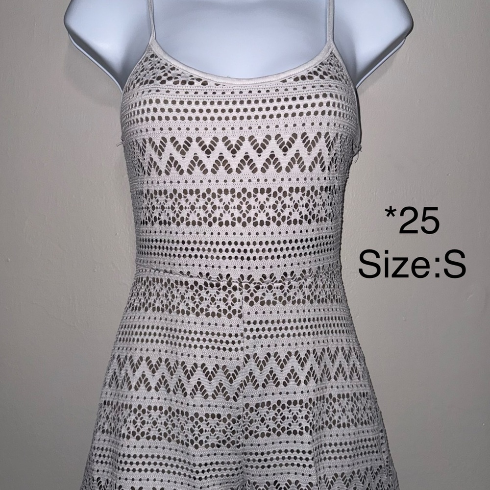 Crochet Tank Romper in Light Beige